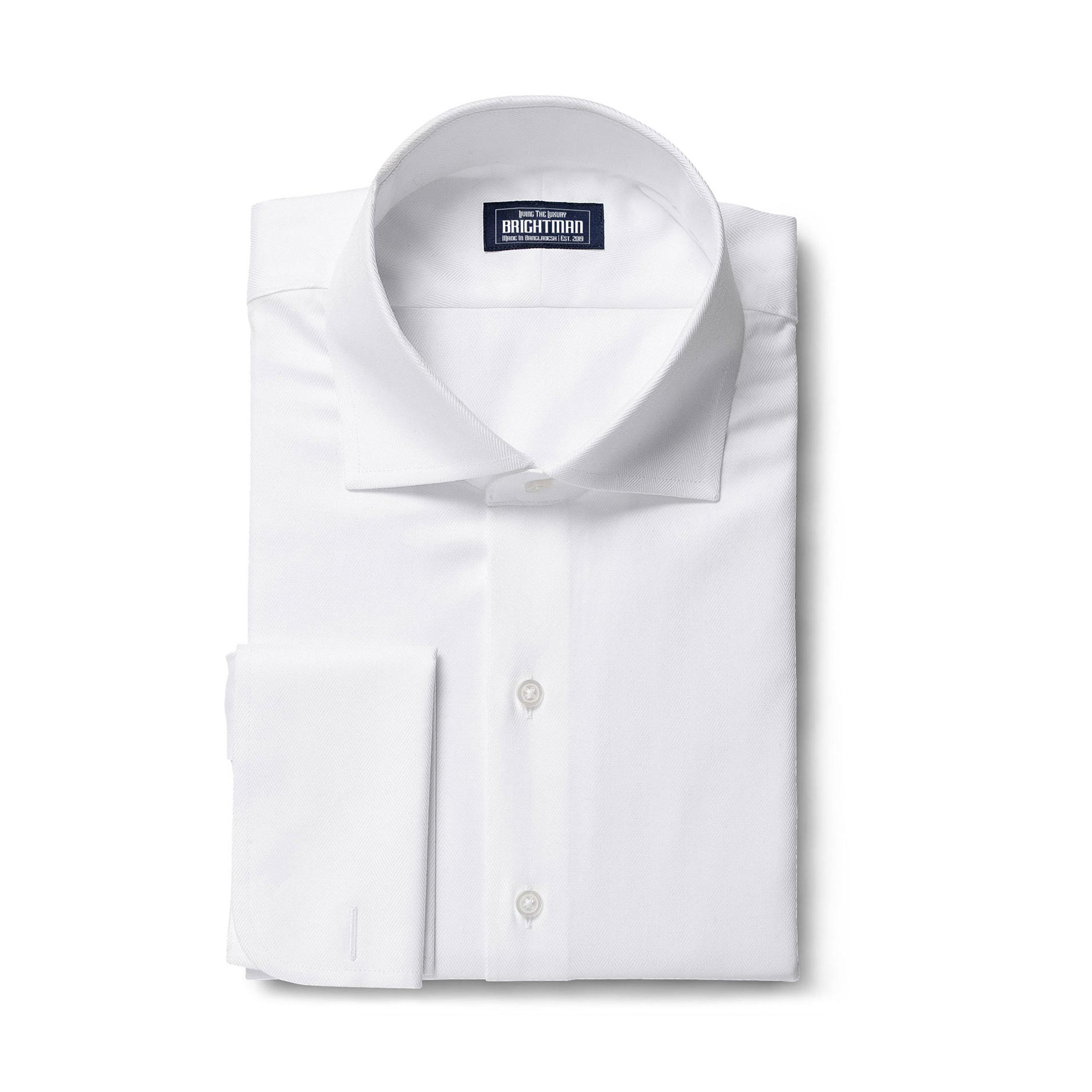 Herringbone White French Cuff Formal Shirt Brightman